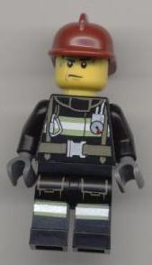 LEGO Minifigure-Fire - Reflective Stripes with Utility Belt, Dark Red Fire Helmet, Sweat Drops-Town / City / Fire-CTY351-Creative Brick Builders
